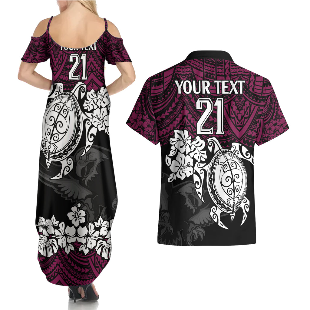 custom-sea-eagles-rugby-couples-matching-summer-maxi-dress-and-hawaiian-shirt-silvertails-hibiscus-and-turtle-with-polynesian-pattern