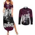 custom-sea-eagles-rugby-couples-matching-summer-maxi-dress-and-long-sleeve-button-shirt-silvertails-hibiscus-and-turtle-with-polynesian-pattern