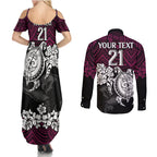 custom-sea-eagles-rugby-couples-matching-summer-maxi-dress-and-long-sleeve-button-shirt-silvertails-hibiscus-and-turtle-with-polynesian-pattern