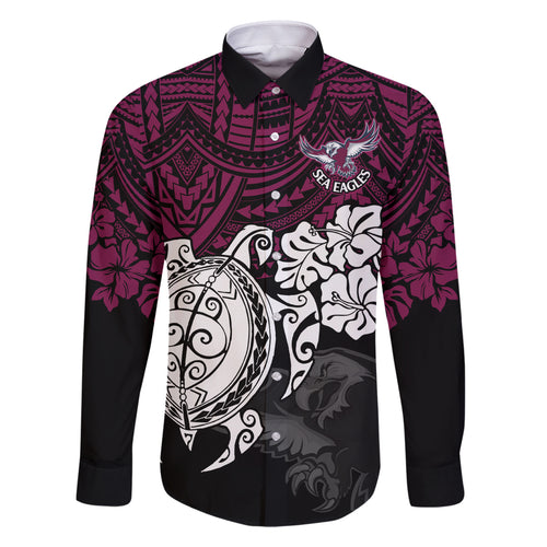 custom-sea-eagles-rugby-family-matching-long-sleeve-bodycon-dress-and-hawaiian-shirt-silvertails-hibiscus-and-turtle-with-polynesian-pattern