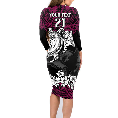 custom-sea-eagles-rugby-family-matching-long-sleeve-bodycon-dress-and-hawaiian-shirt-silvertails-hibiscus-and-turtle-with-polynesian-pattern