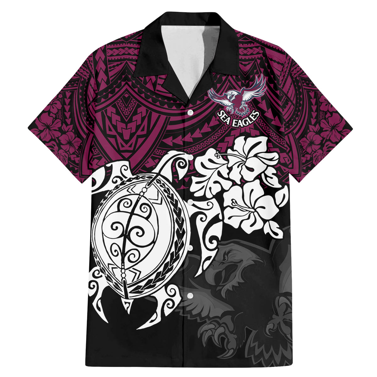 custom-sea-eagles-rugby-family-matching-mermaid-dress-and-hawaiian-shirt-silvertails-hibiscus-and-turtle-with-polynesian-pattern