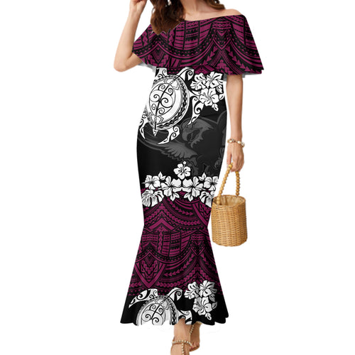 custom-sea-eagles-rugby-family-matching-mermaid-dress-and-hawaiian-shirt-silvertails-hibiscus-and-turtle-with-polynesian-pattern