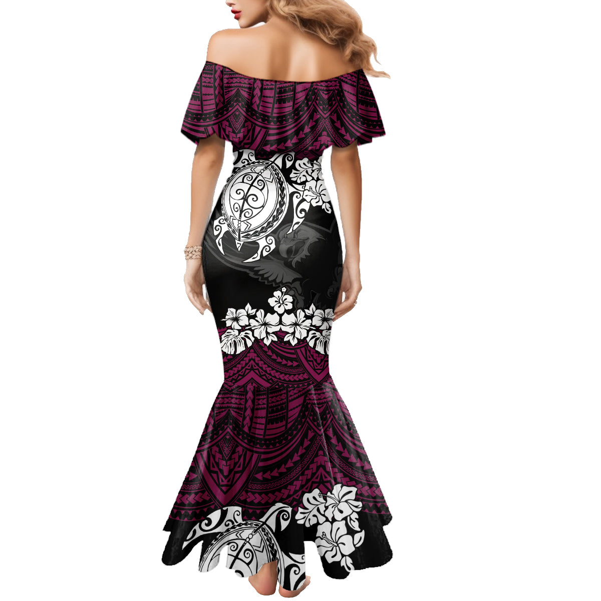 custom-sea-eagles-rugby-family-matching-mermaid-dress-and-hawaiian-shirt-silvertails-hibiscus-and-turtle-with-polynesian-pattern
