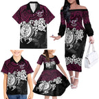 custom-sea-eagles-rugby-family-matching-off-shoulder-long-sleeve-dress-and-hawaiian-shirt-silvertails-hibiscus-and-turtle-with-polynesian-pattern