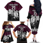 custom-sea-eagles-rugby-family-matching-off-shoulder-long-sleeve-dress-and-hawaiian-shirt-silvertails-hibiscus-and-turtle-with-polynesian-pattern