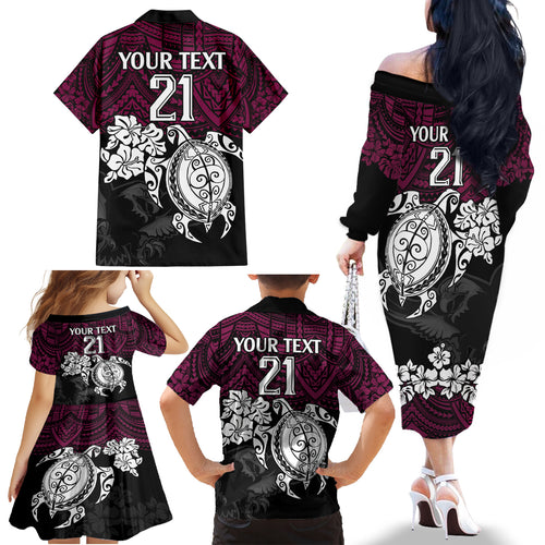 custom-sea-eagles-rugby-family-matching-off-shoulder-long-sleeve-dress-and-hawaiian-shirt-silvertails-hibiscus-and-turtle-with-polynesian-pattern