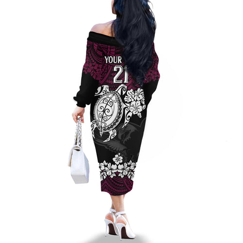 custom-sea-eagles-rugby-family-matching-off-shoulder-long-sleeve-dress-and-hawaiian-shirt-silvertails-hibiscus-and-turtle-with-polynesian-pattern