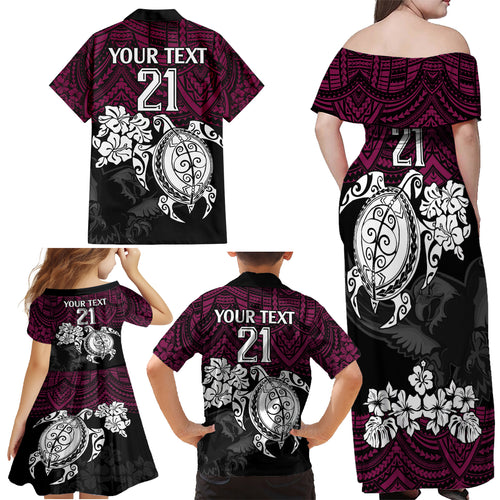 custom-sea-eagles-rugby-family-matching-off-shoulder-maxi-dress-and-hawaiian-shirt-silvertails-hibiscus-and-turtle-with-polynesian-pattern