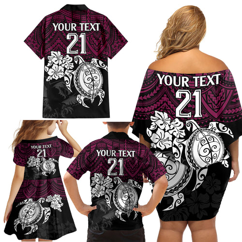 custom-sea-eagles-rugby-family-matching-off-shoulder-short-dress-and-hawaiian-shirt-silvertails-hibiscus-and-turtle-with-polynesian-pattern