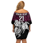 custom-sea-eagles-rugby-family-matching-off-shoulder-short-dress-and-hawaiian-shirt-silvertails-hibiscus-and-turtle-with-polynesian-pattern