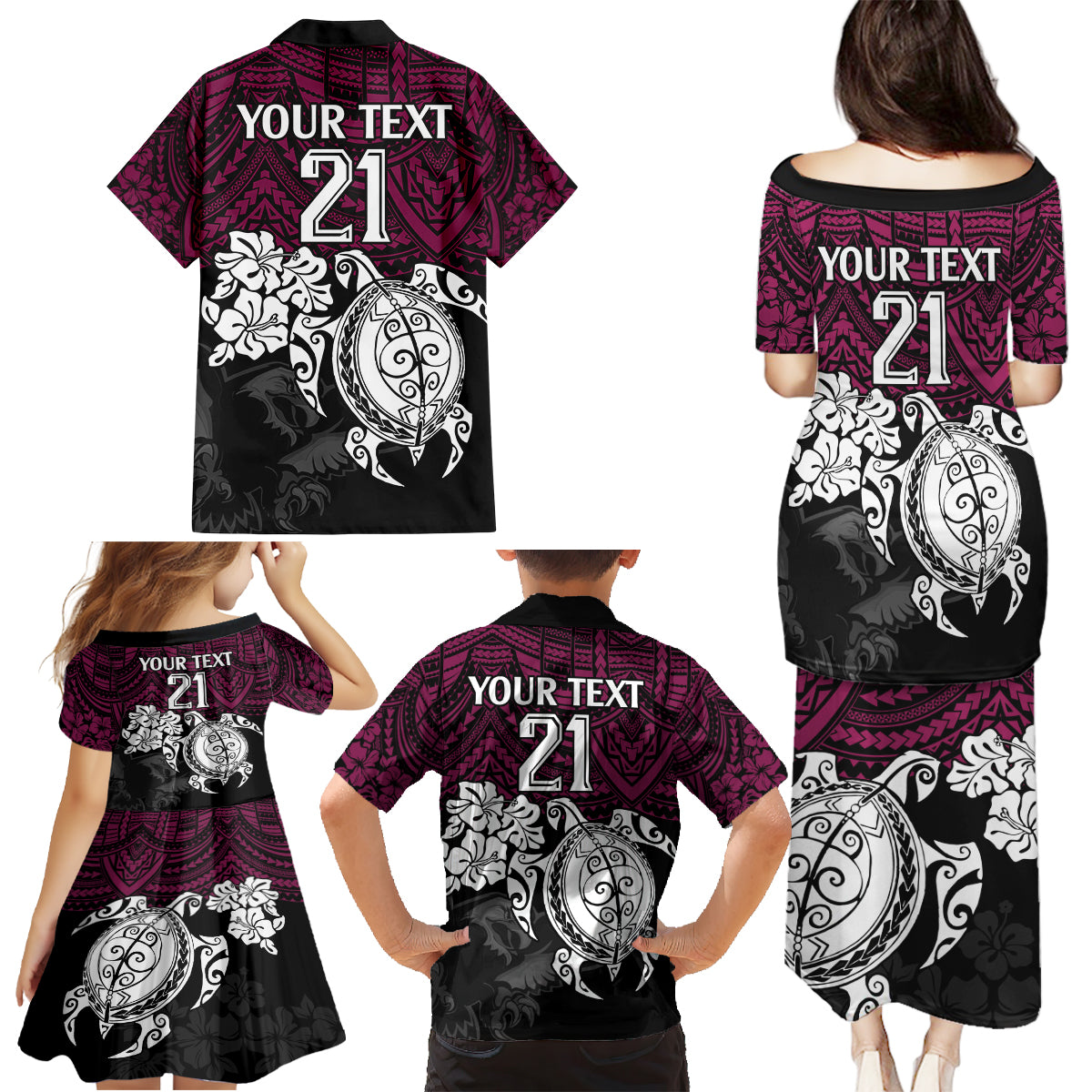 custom-sea-eagles-rugby-family-matching-puletasi-dress-and-hawaiian-shirt-silvertails-hibiscus-and-turtle-with-polynesian-pattern