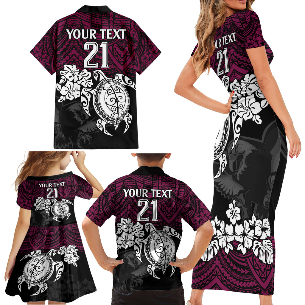 custom-sea-eagles-rugby-family-matching-short-sleeve-bodycon-dress-and-hawaiian-shirt-silvertails-hibiscus-and-turtle-with-polynesian-pattern
