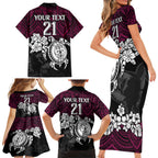 custom-sea-eagles-rugby-family-matching-short-sleeve-bodycon-dress-and-hawaiian-shirt-silvertails-hibiscus-and-turtle-with-polynesian-pattern
