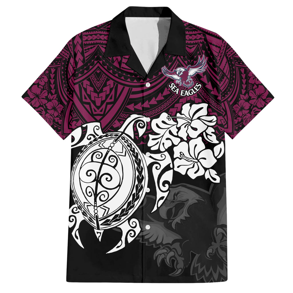 custom-sea-eagles-rugby-family-matching-short-sleeve-bodycon-dress-and-hawaiian-shirt-silvertails-hibiscus-and-turtle-with-polynesian-pattern