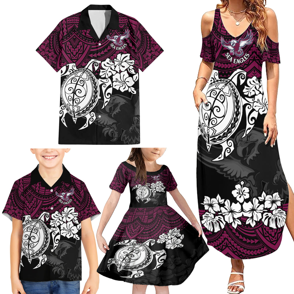 custom-sea-eagles-rugby-family-matching-summer-maxi-dress-and-hawaiian-shirt-silvertails-hibiscus-and-turtle-with-polynesian-pattern