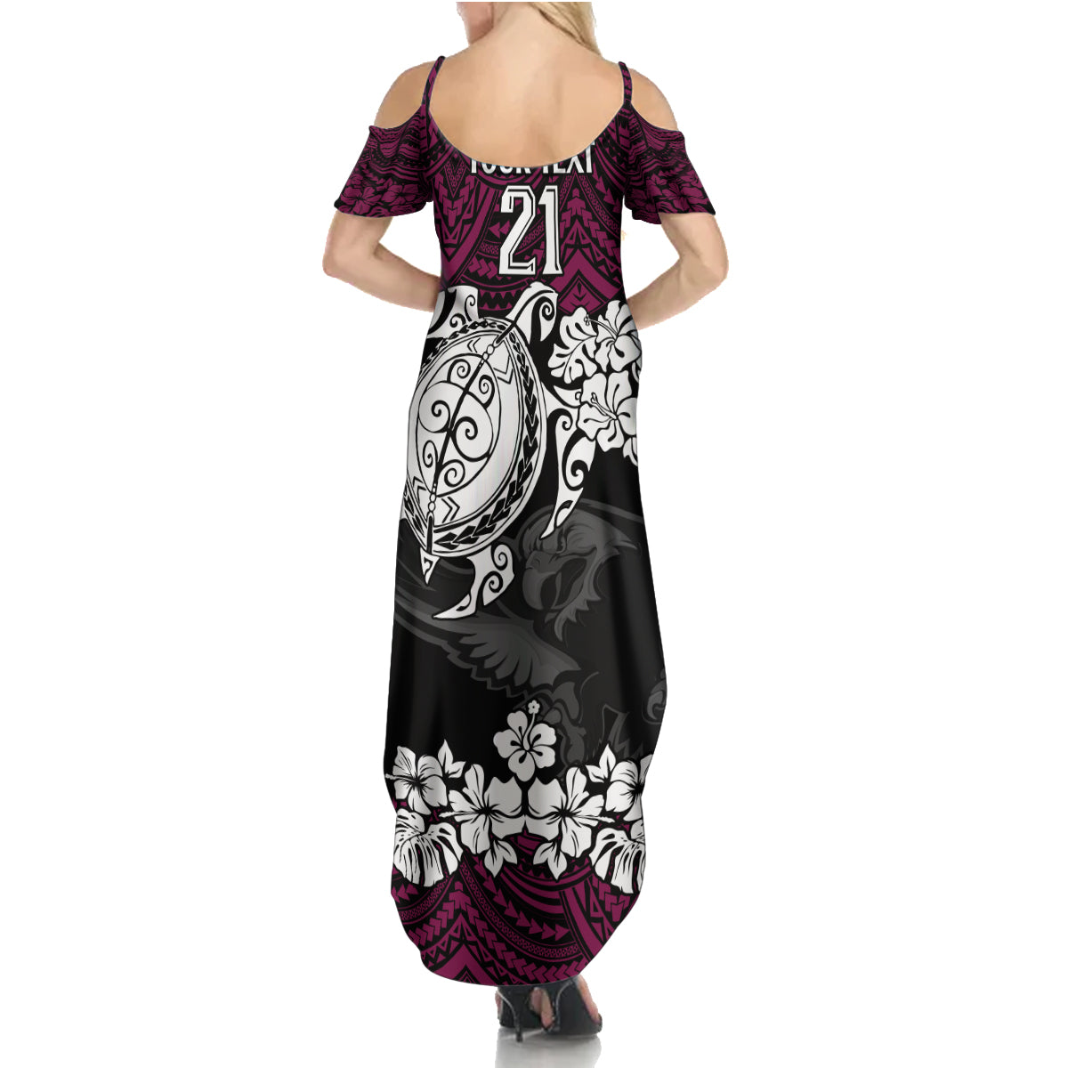 custom-sea-eagles-rugby-family-matching-summer-maxi-dress-and-hawaiian-shirt-silvertails-hibiscus-and-turtle-with-polynesian-pattern