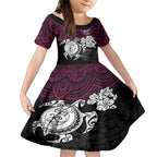 custom-sea-eagles-rugby-kid-short-sleeve-dress-silvertails-hibiscus-and-turtle-with-polynesian-pattern