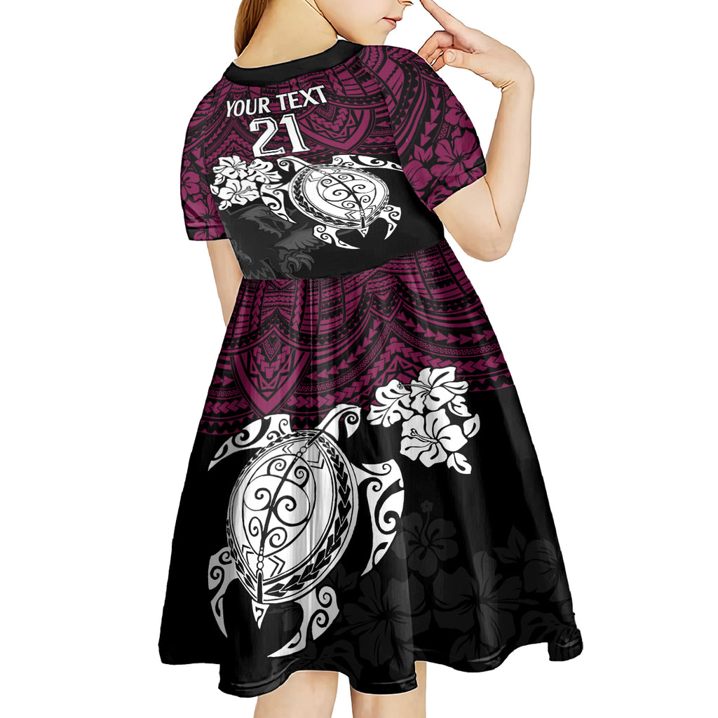 custom-sea-eagles-rugby-kid-short-sleeve-dress-silvertails-hibiscus-and-turtle-with-polynesian-pattern