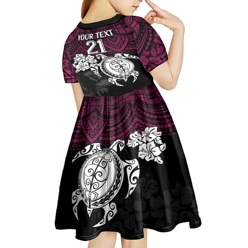 custom-sea-eagles-rugby-kid-short-sleeve-dress-silvertails-hibiscus-and-turtle-with-polynesian-pattern