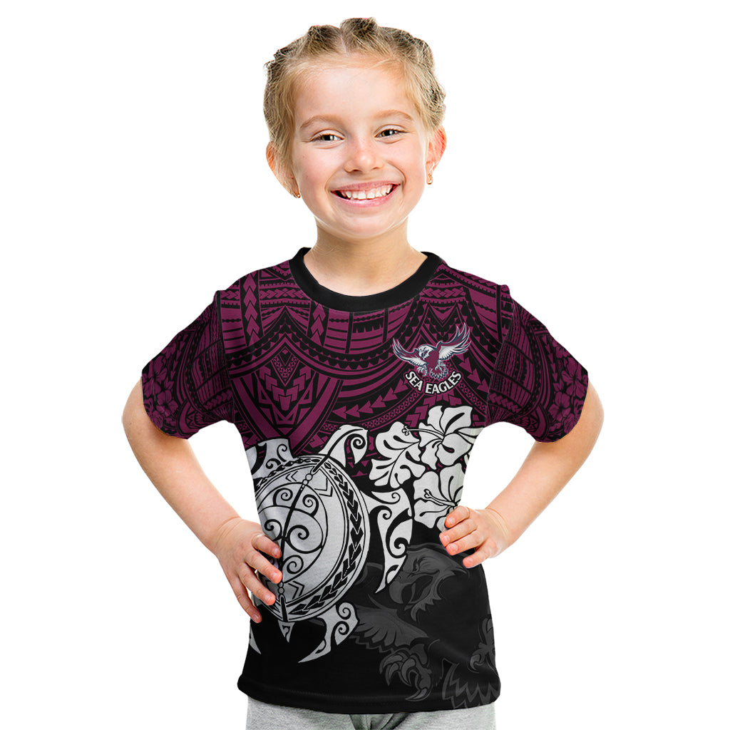 custom-sea-eagles-rugby-kid-t-shirt-silvertails-hibiscus-and-turtle-with-polynesian-pattern