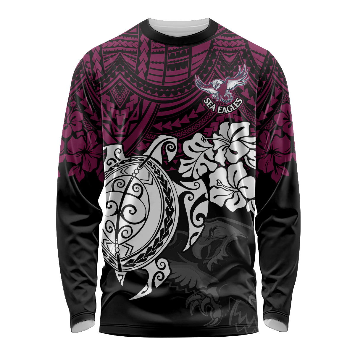 custom-sea-eagles-rugby-long-sleeve-shirt-silvertails-hibiscus-and-turtle-with-polynesian-pattern