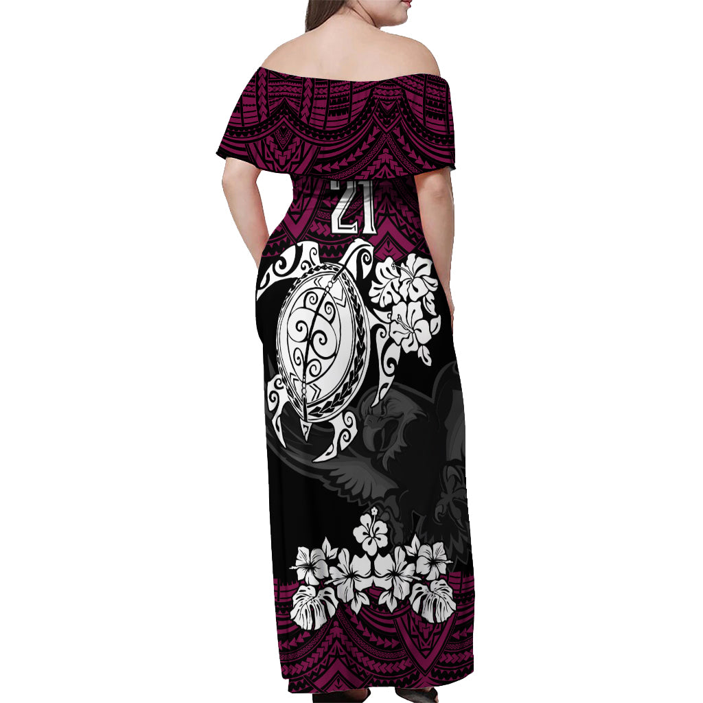 custom-sea-eagles-rugby-off-shoulder-maxi-dress-silvertails-hibiscus-and-turtle-with-polynesian-pattern