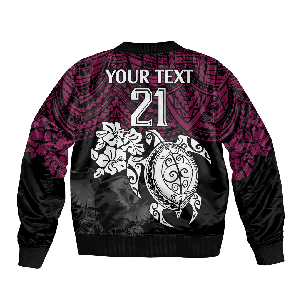 custom-sea-eagles-rugby-sleeve-zip-bomber-jacket-silvertails-hibiscus-and-turtle-with-polynesian-pattern
