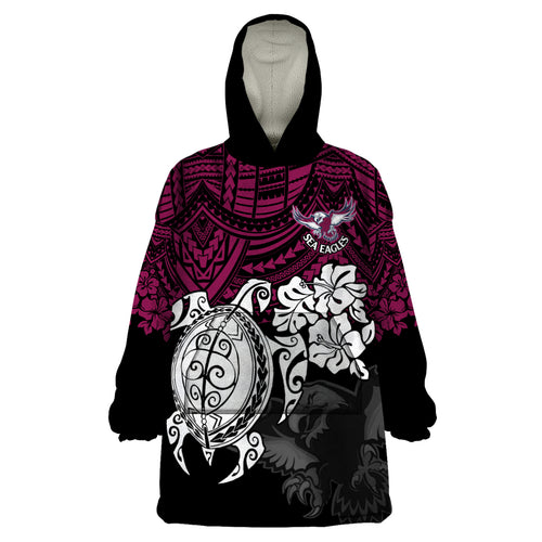 custom-sea-eagles-rugby-wearable-blanket-hoodie-silvertails-hibiscus-and-turtle-with-polynesian-pattern