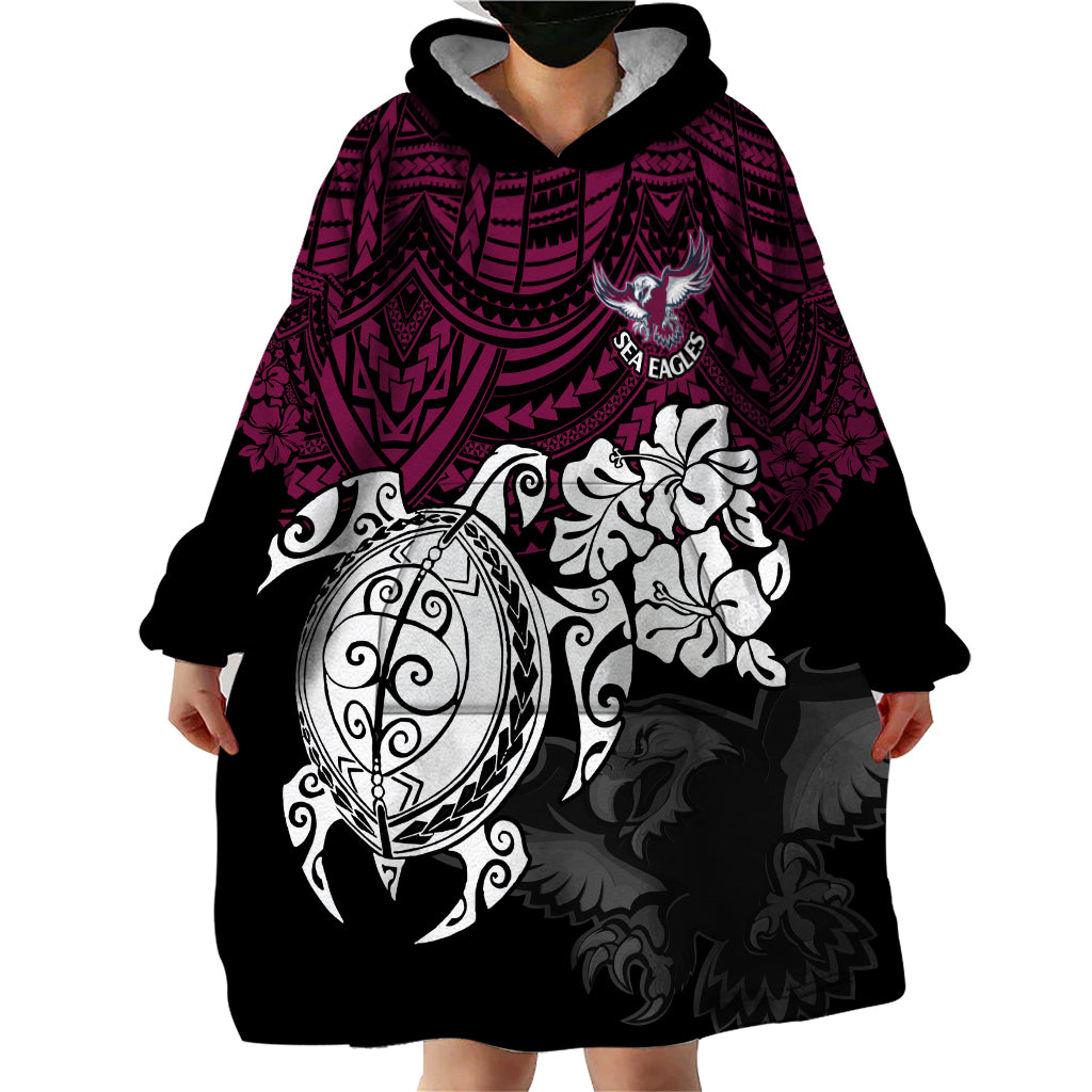 custom-sea-eagles-rugby-wearable-blanket-hoodie-silvertails-hibiscus-and-turtle-with-polynesian-pattern
