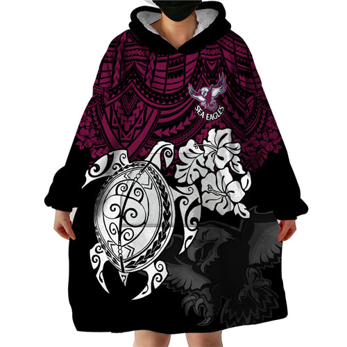 custom-sea-eagles-rugby-wearable-blanket-hoodie-silvertails-hibiscus-and-turtle-with-polynesian-pattern