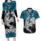 custom-sharks-rugby-couples-matching-long-sleeve-bodycon-dress-and-hawaiian-shirt-hibiscus-and-sharkies-tattoo-with-polynesian-pattern