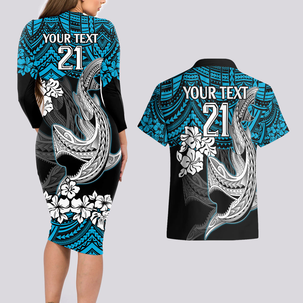 custom-sharks-rugby-couples-matching-long-sleeve-bodycon-dress-and-hawaiian-shirt-hibiscus-and-sharkies-tattoo-with-polynesian-pattern
