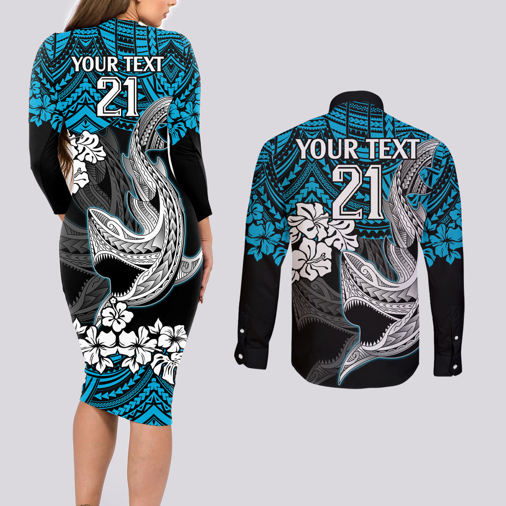 custom-sharks-rugby-couples-matching-long-sleeve-bodycon-dress-and-long-sleeve-button-shirt-hibiscus-and-sharkies-tattoo-with-polynesian-pattern