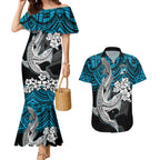 custom-sharks-rugby-couples-matching-mermaid-dress-and-hawaiian-shirt-hibiscus-and-sharkies-tattoo-with-polynesian-pattern