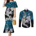 custom-sharks-rugby-couples-matching-mermaid-dress-and-long-sleeve-button-shirt-hibiscus-and-sharkies-tattoo-with-polynesian-pattern