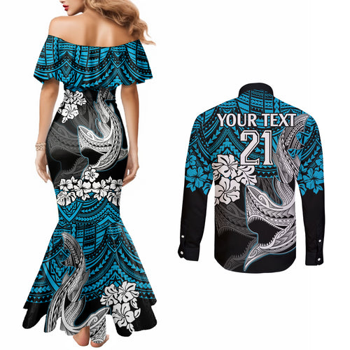 custom-sharks-rugby-couples-matching-mermaid-dress-and-long-sleeve-button-shirt-hibiscus-and-sharkies-tattoo-with-polynesian-pattern