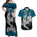 custom-sharks-rugby-couples-matching-off-shoulder-maxi-dress-and-hawaiian-shirt-hibiscus-and-sharkies-tattoo-with-polynesian-pattern