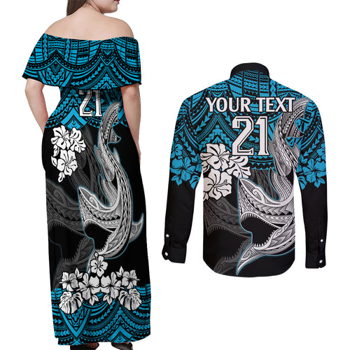custom-sharks-rugby-couples-matching-off-shoulder-maxi-dress-and-long-sleeve-button-shirt-hibiscus-and-sharkies-tattoo-with-polynesian-pattern