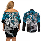 custom-sharks-rugby-couples-matching-off-shoulder-short-dress-and-long-sleeve-button-shirt-hibiscus-and-sharkies-tattoo-with-polynesian-pattern