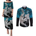custom-sharks-rugby-couples-matching-puletasi-dress-and-long-sleeve-button-shirt-hibiscus-and-sharkies-tattoo-with-polynesian-pattern