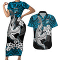 custom-sharks-rugby-couples-matching-short-sleeve-bodycon-dress-and-hawaiian-shirt-hibiscus-and-sharkies-tattoo-with-polynesian-pattern
