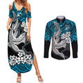 custom-sharks-rugby-couples-matching-summer-maxi-dress-and-long-sleeve-button-shirt-hibiscus-and-sharkies-tattoo-with-polynesian-pattern