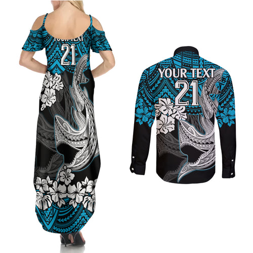 custom-sharks-rugby-couples-matching-summer-maxi-dress-and-long-sleeve-button-shirt-hibiscus-and-sharkies-tattoo-with-polynesian-pattern
