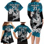 custom-sharks-rugby-family-matching-long-sleeve-bodycon-dress-and-hawaiian-shirt-hibiscus-and-sharkies-tattoo-with-polynesian-pattern