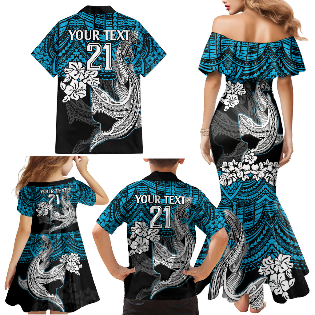 custom-sharks-rugby-family-matching-mermaid-dress-and-hawaiian-shirt-hibiscus-and-sharkies-tattoo-with-polynesian-pattern