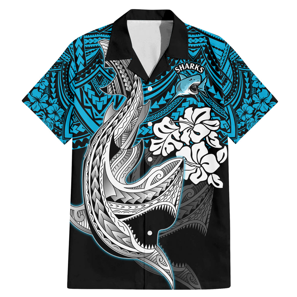 custom-sharks-rugby-family-matching-mermaid-dress-and-hawaiian-shirt-hibiscus-and-sharkies-tattoo-with-polynesian-pattern