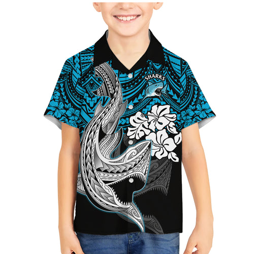 custom-sharks-rugby-family-matching-mermaid-dress-and-hawaiian-shirt-hibiscus-and-sharkies-tattoo-with-polynesian-pattern
