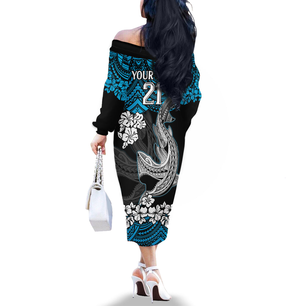 custom-sharks-rugby-family-matching-off-shoulder-long-sleeve-dress-and-hawaiian-shirt-hibiscus-and-sharkies-tattoo-with-polynesian-pattern