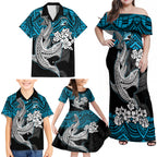 custom-sharks-rugby-family-matching-off-shoulder-maxi-dress-and-hawaiian-shirt-hibiscus-and-sharkies-tattoo-with-polynesian-pattern